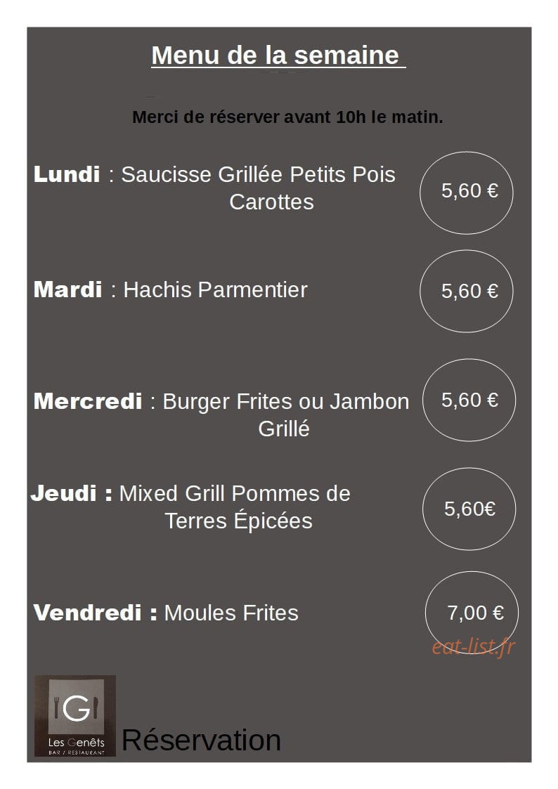 Bar Les Genêts — carte page 1