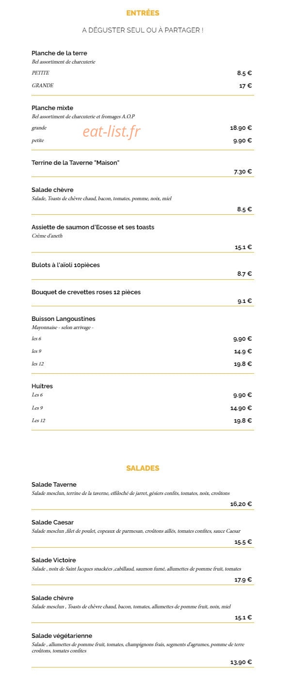 La Taverne — carte page 1