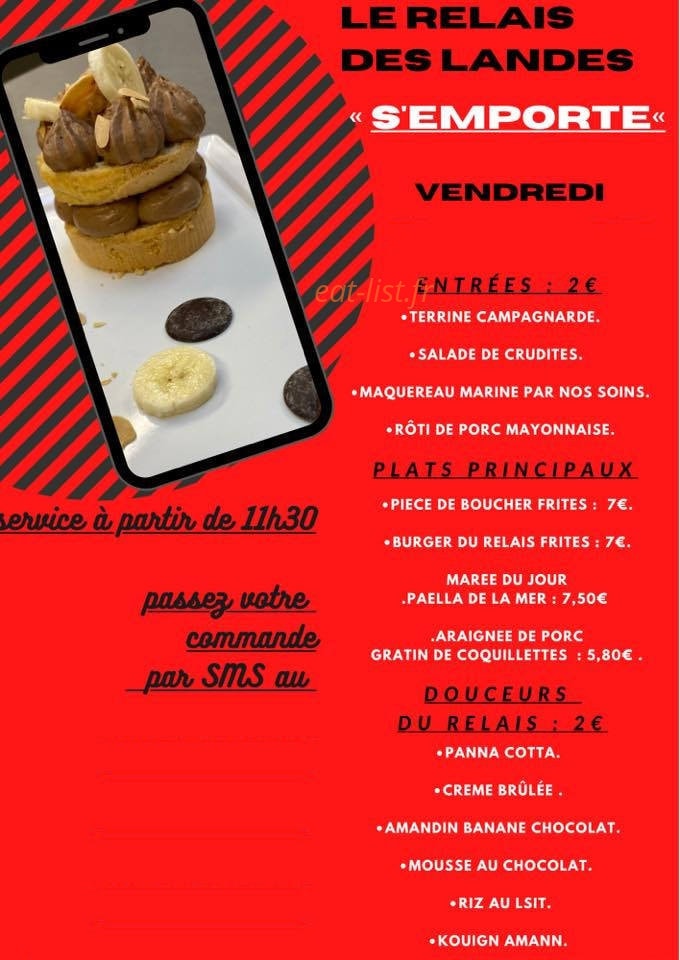 Carte et menu de Le Relais Des Landes à Saint Sauveur des Landes — Exemple de menu