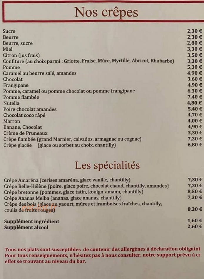 Creperie la Gourmandise — carte page 2