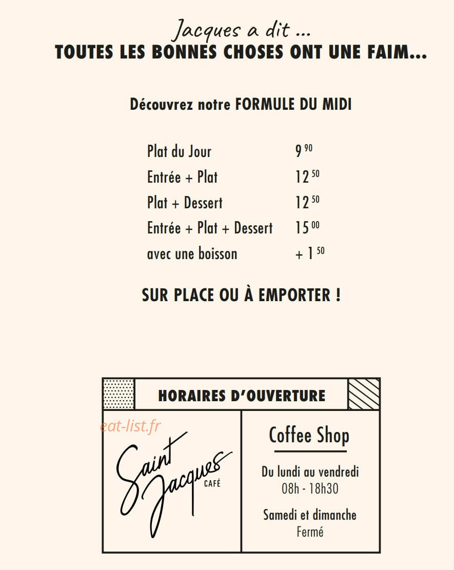 Le Saint-Jacques Café — carte page 1