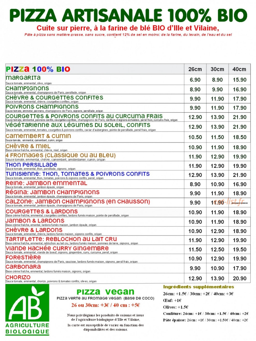Pizza bio — carte page 1