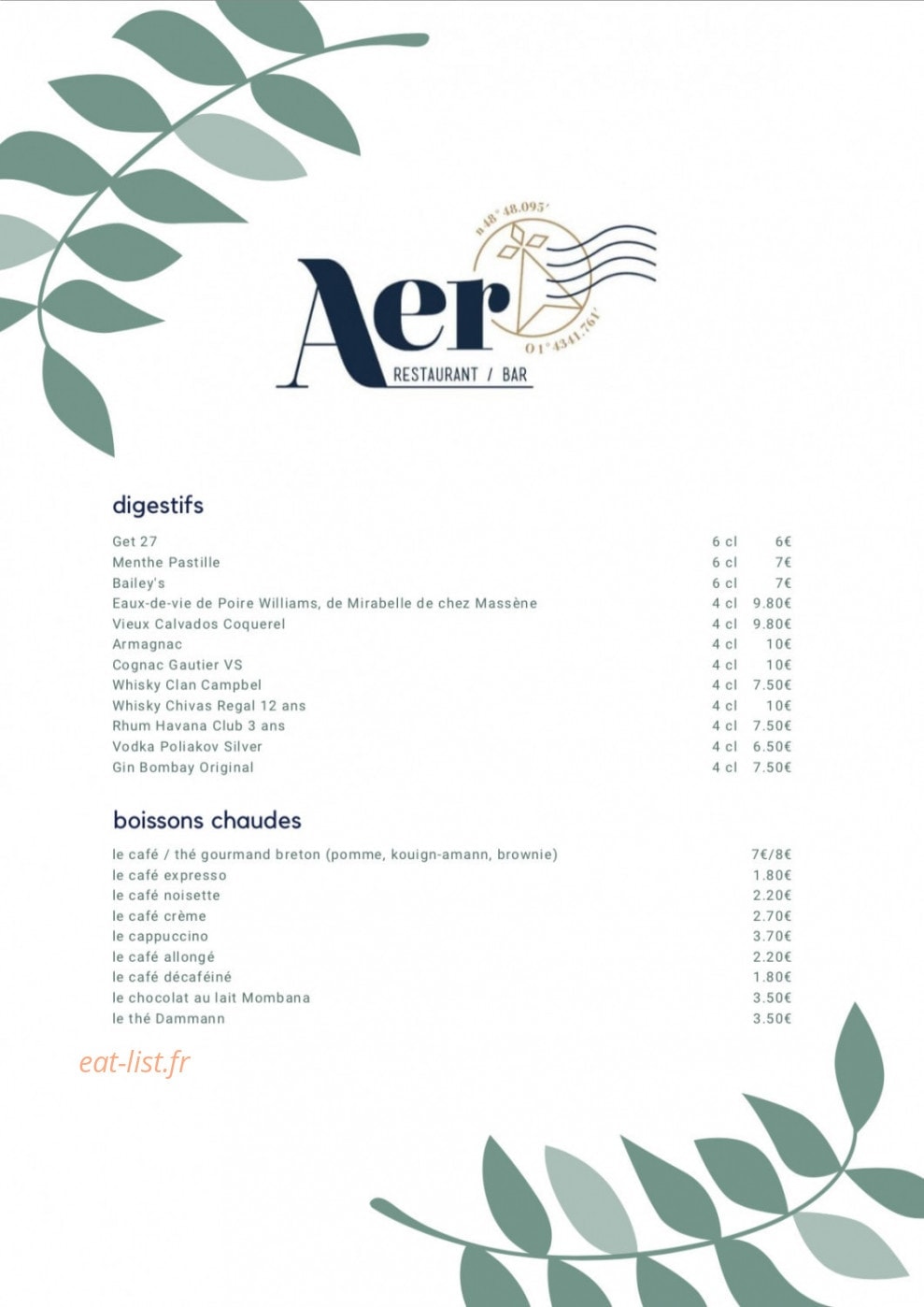 Restaurant l'Aer — carte page 1