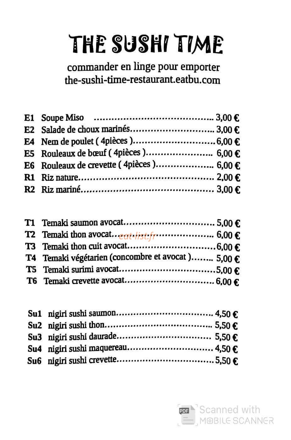 The Sushi Time — carte page 1