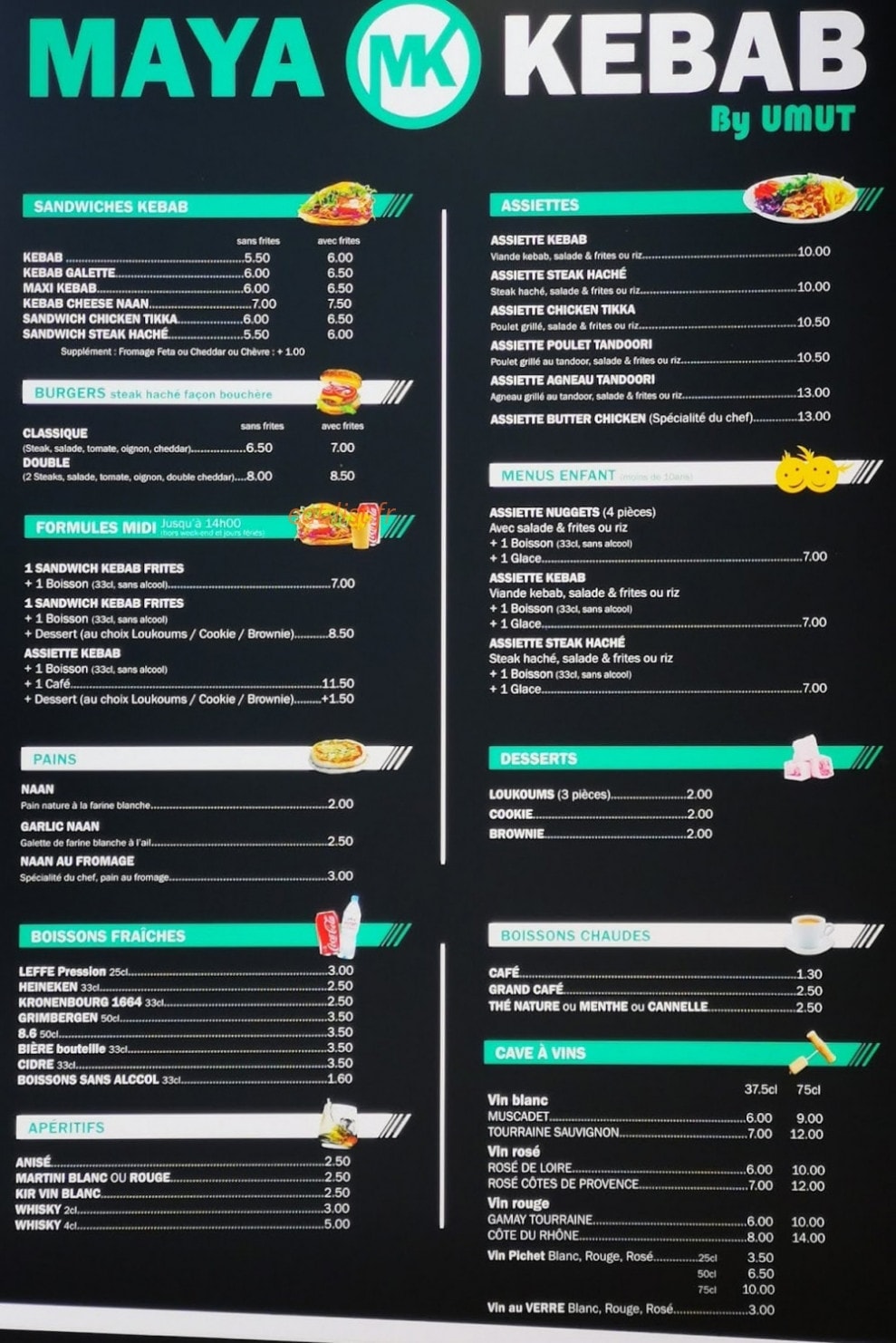 Maya Kebab — carte page 1