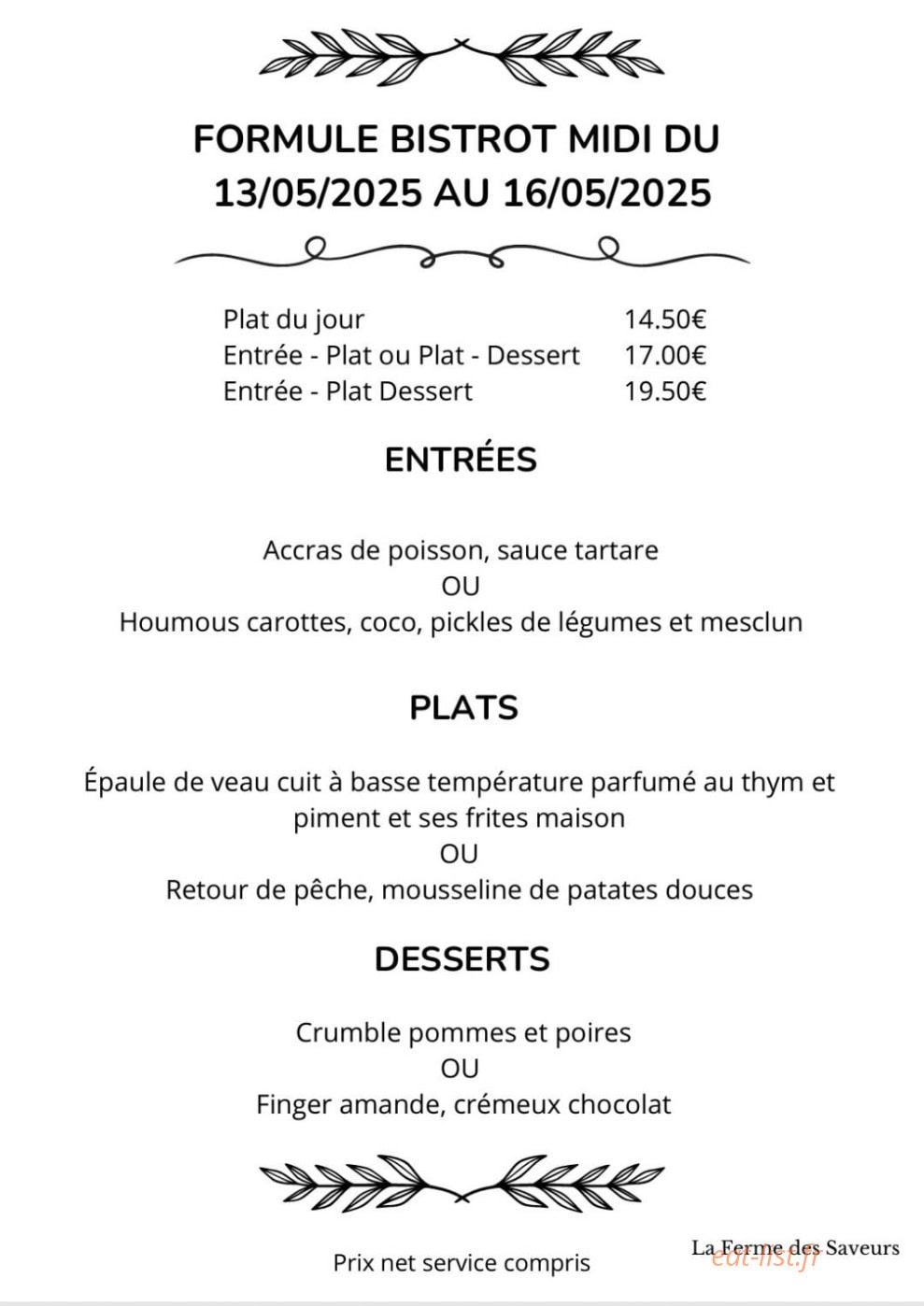 La Ferme Des Saveurs — carte page 1