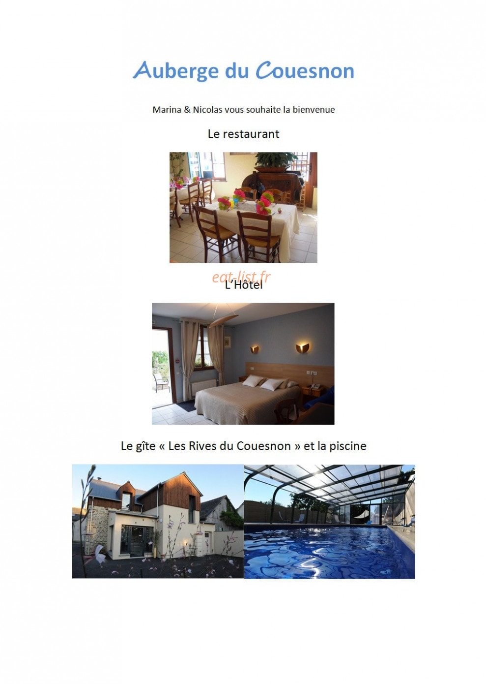 Auberge du Couesnon — carte page 1