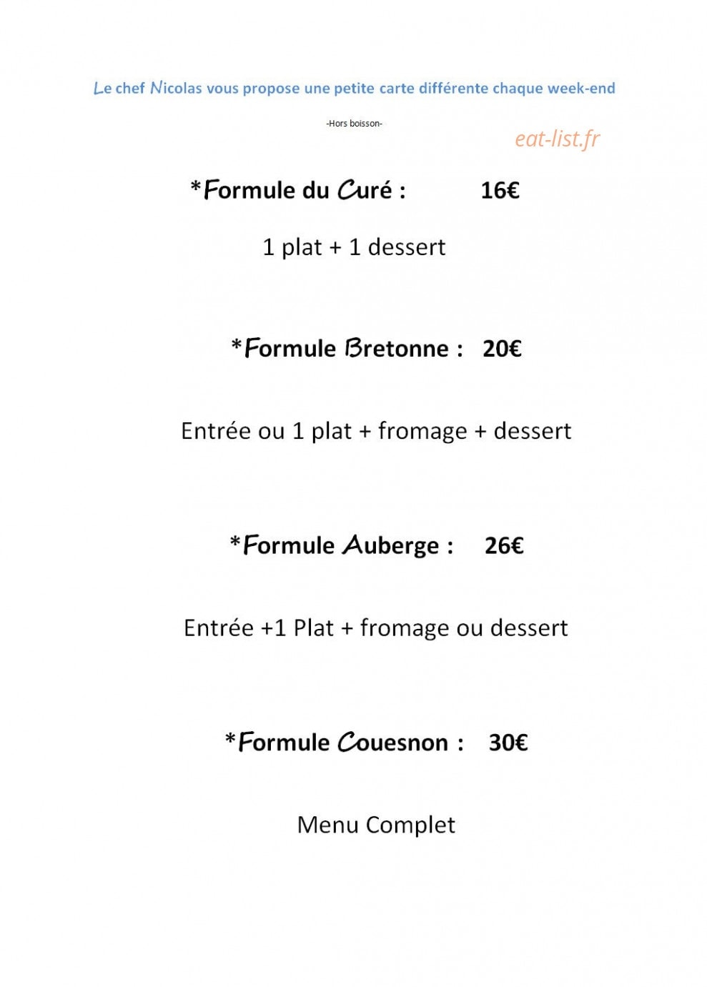 Auberge du Couesnon — carte page 2