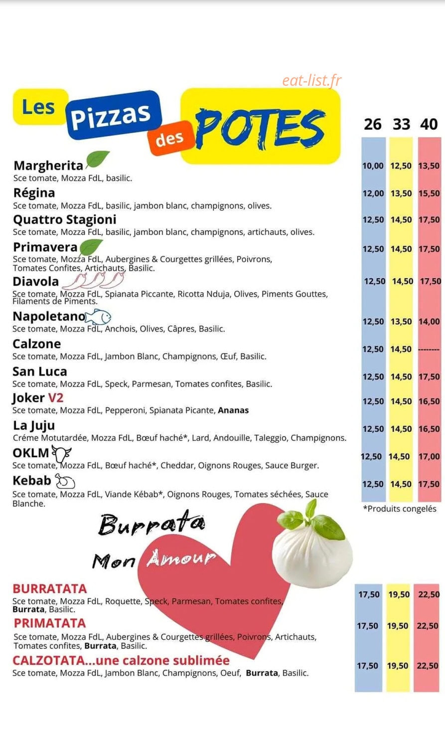 Po'potes & Pizzas — carte page 2