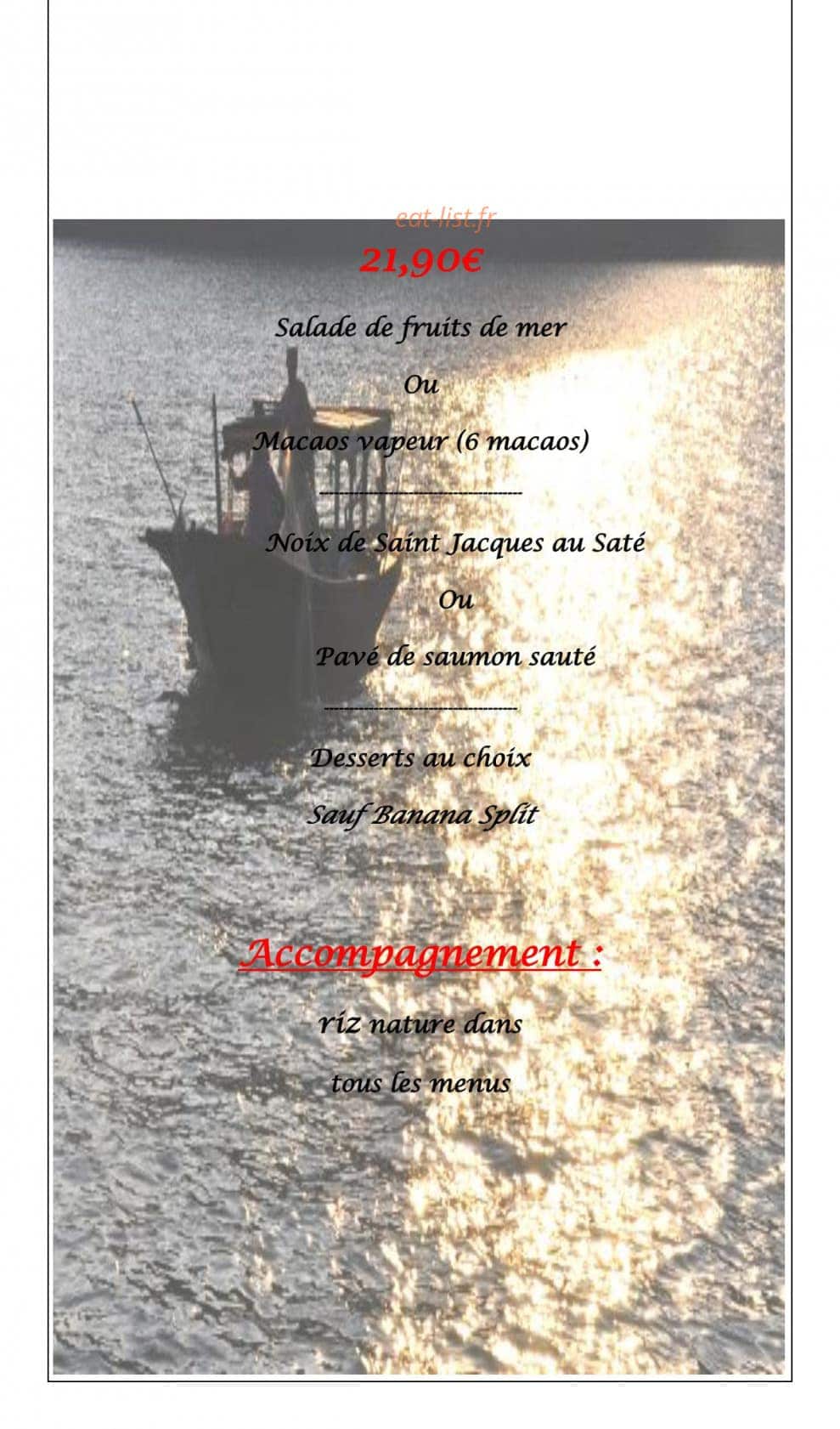 Carte et menu de La Perle des Rizières à Montfort sur Meu — menu soir suite
