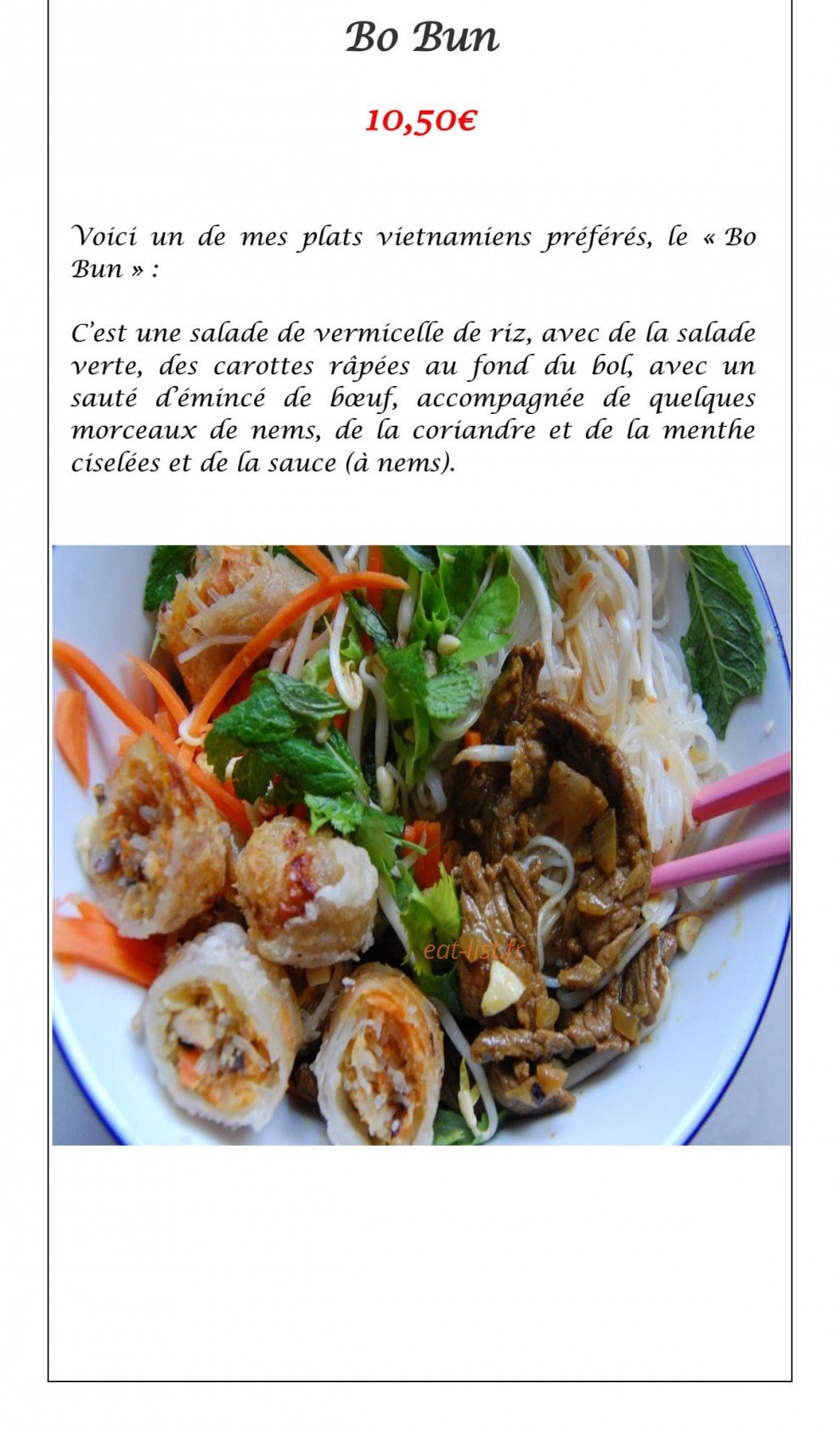 Carte et menu de La Perle des Rizières à Montfort sur Meu — Le bo bun