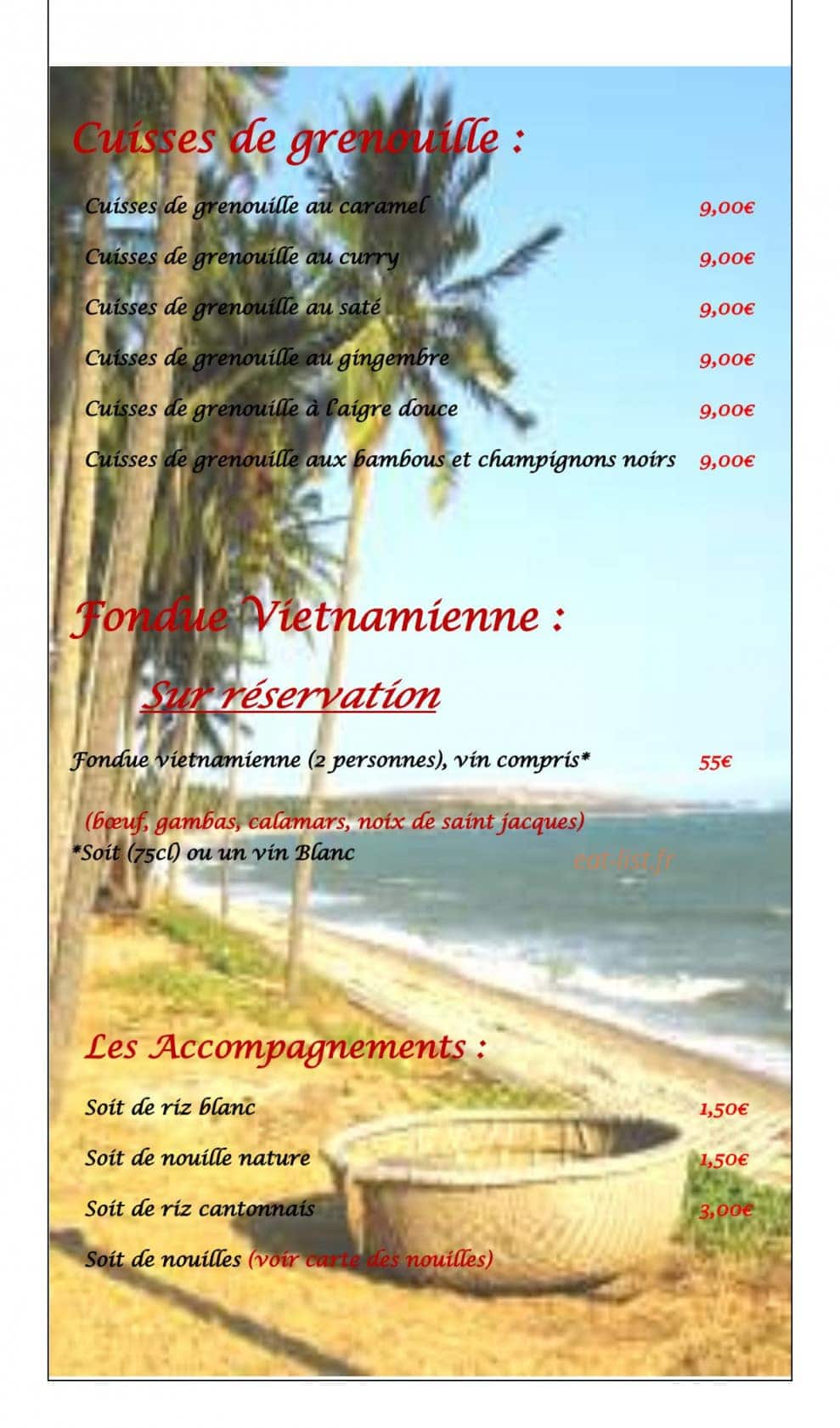 Carte et menu de La Perle des Rizières à Montfort sur Meu — Les plats suite et fin