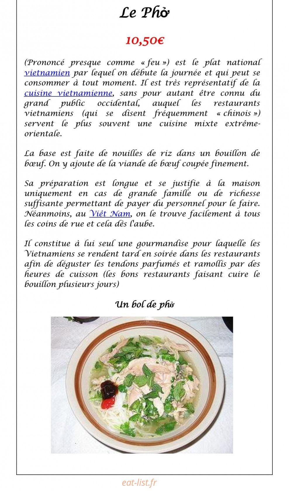 Carte et menu de La Perle des Rizières à Montfort sur Meu — Le phở