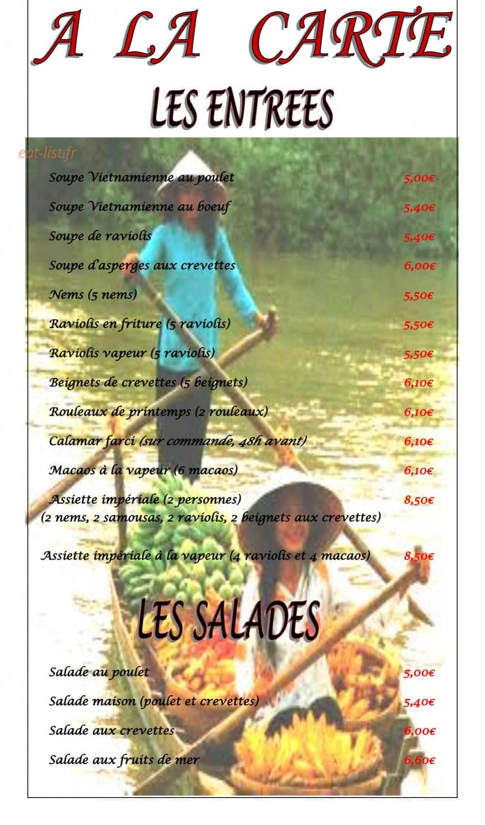 Carte et menu de La Perle des Rizières à Montfort sur Meu — Les entrées