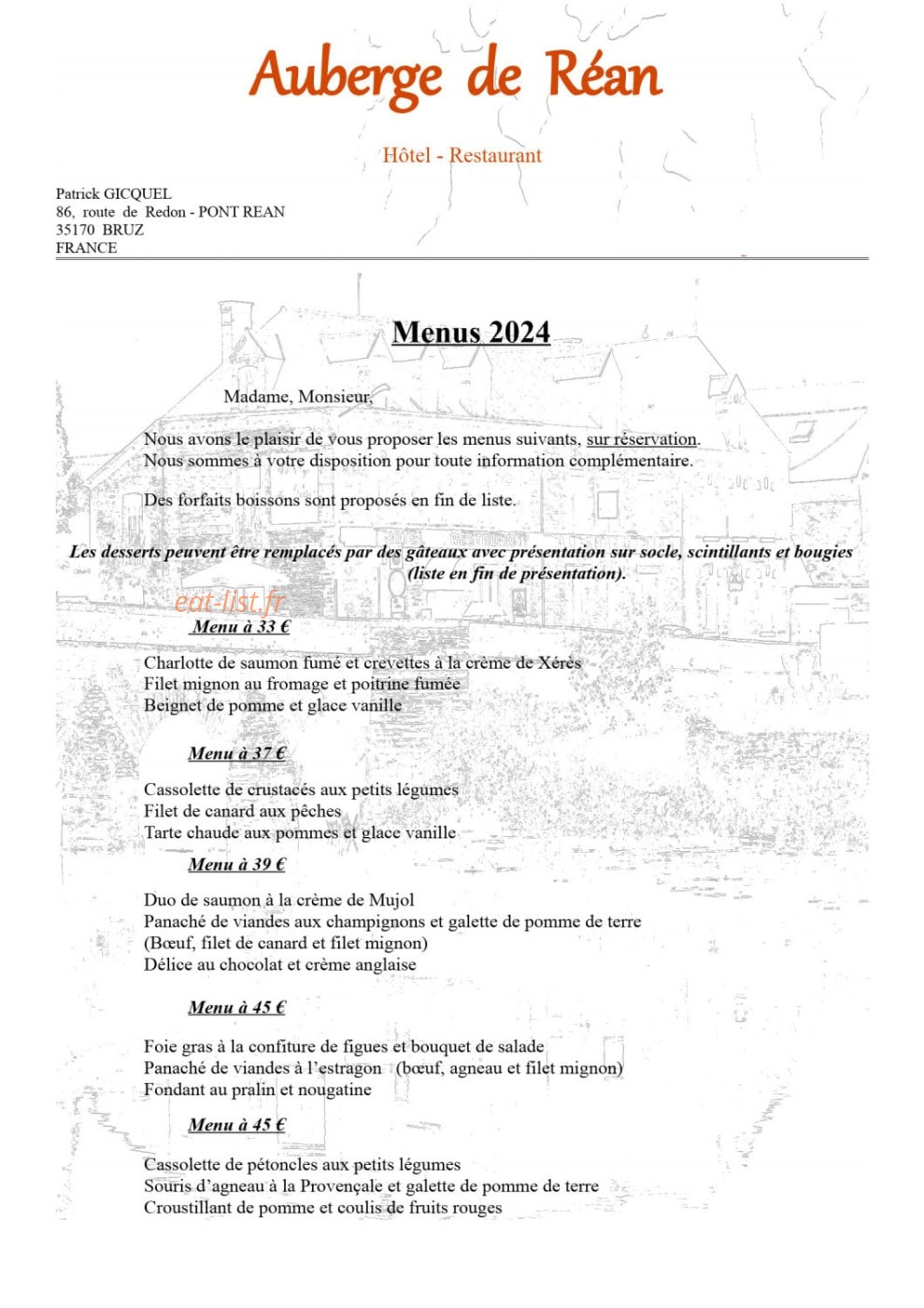 Auberge de Réan — carte page 6