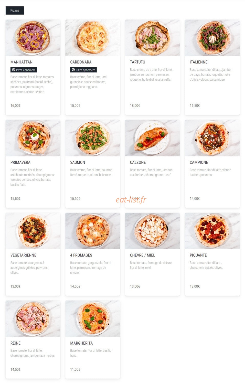 Piumina Pizza — carte page 1