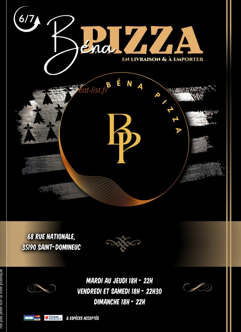Béna Pizza — carte page 1