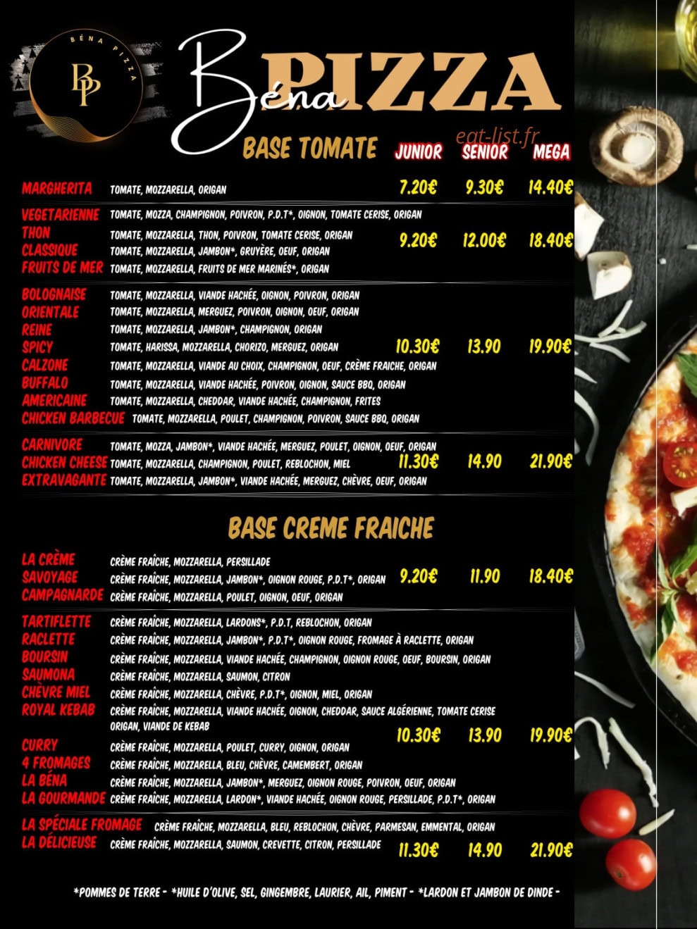Béna Pizza — carte page 2