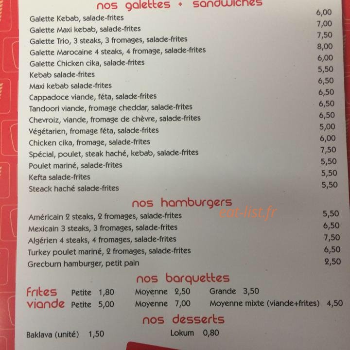 Kebab le Cappadoce — carte page 2