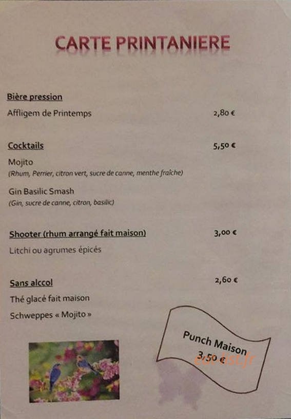 Au Bistro — carte page 1