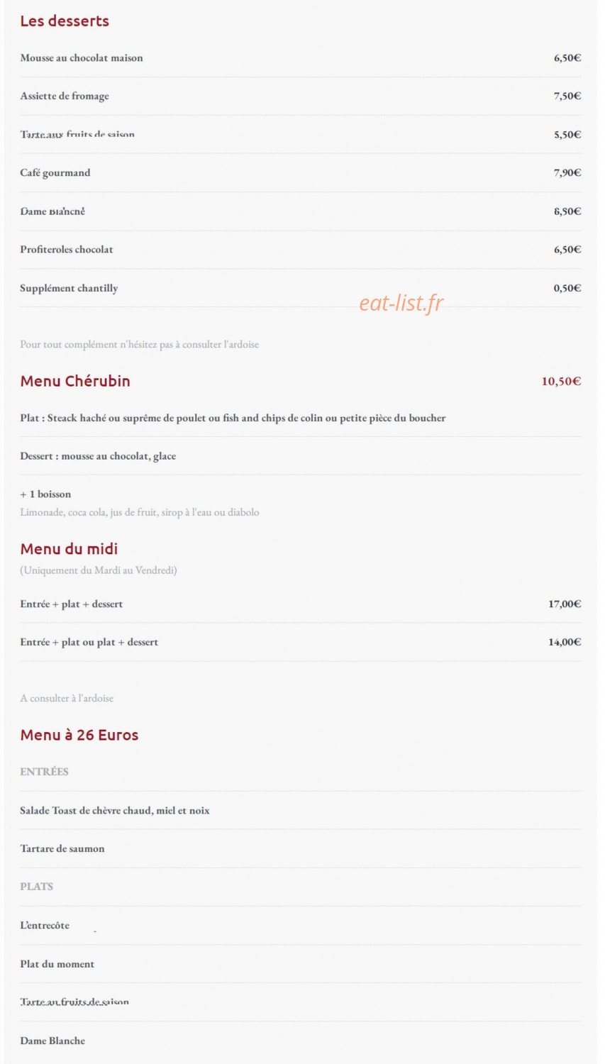 Au Resto — carte page 2