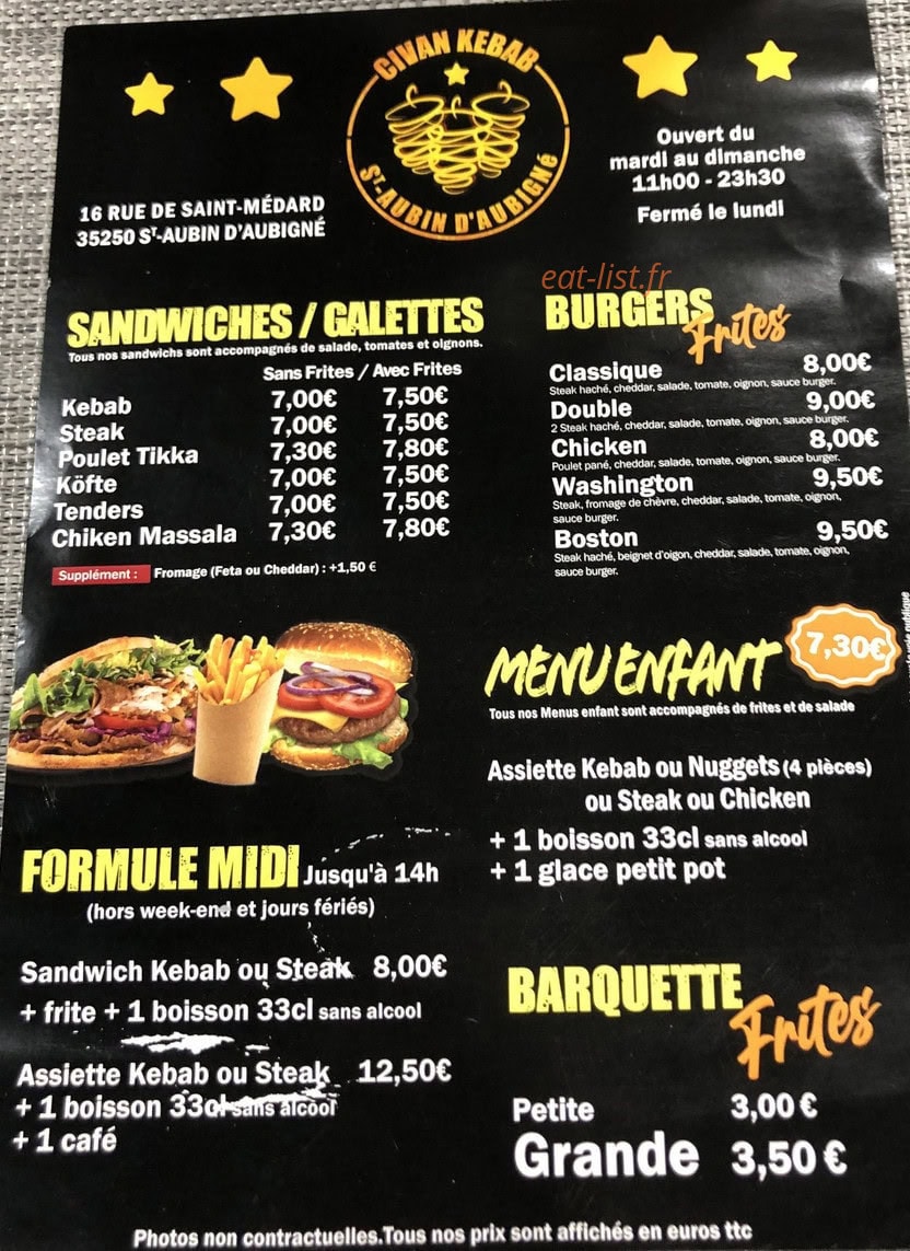 Civan Kebab — carte page 1