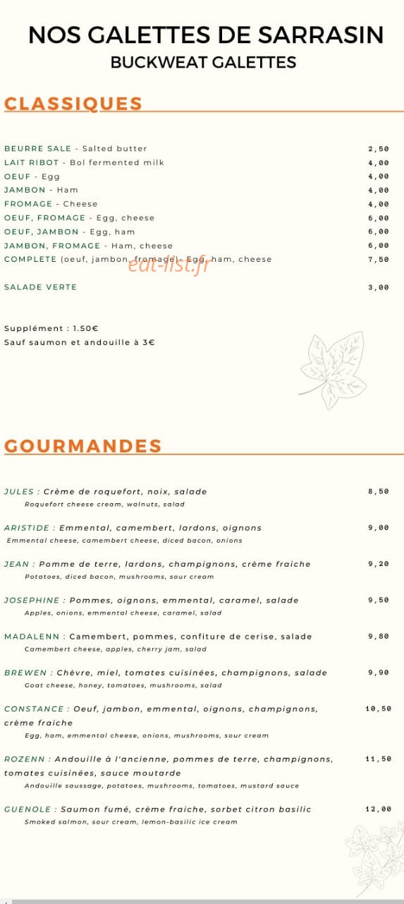Crèperie L'hirondelle — carte page 1