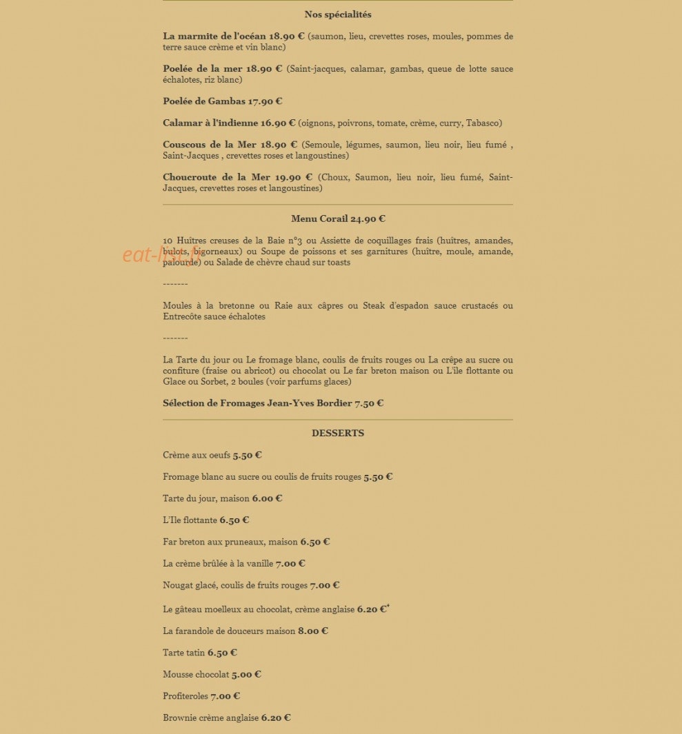Hotel Restaurant de la plage — carte page 4