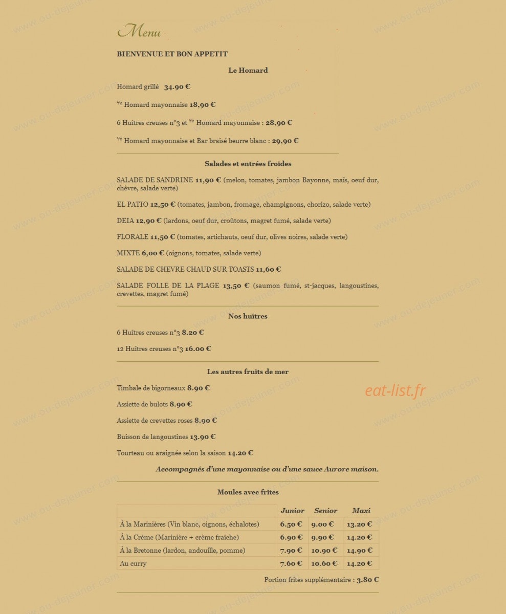 Hotel Restaurant de la plage — carte page 1