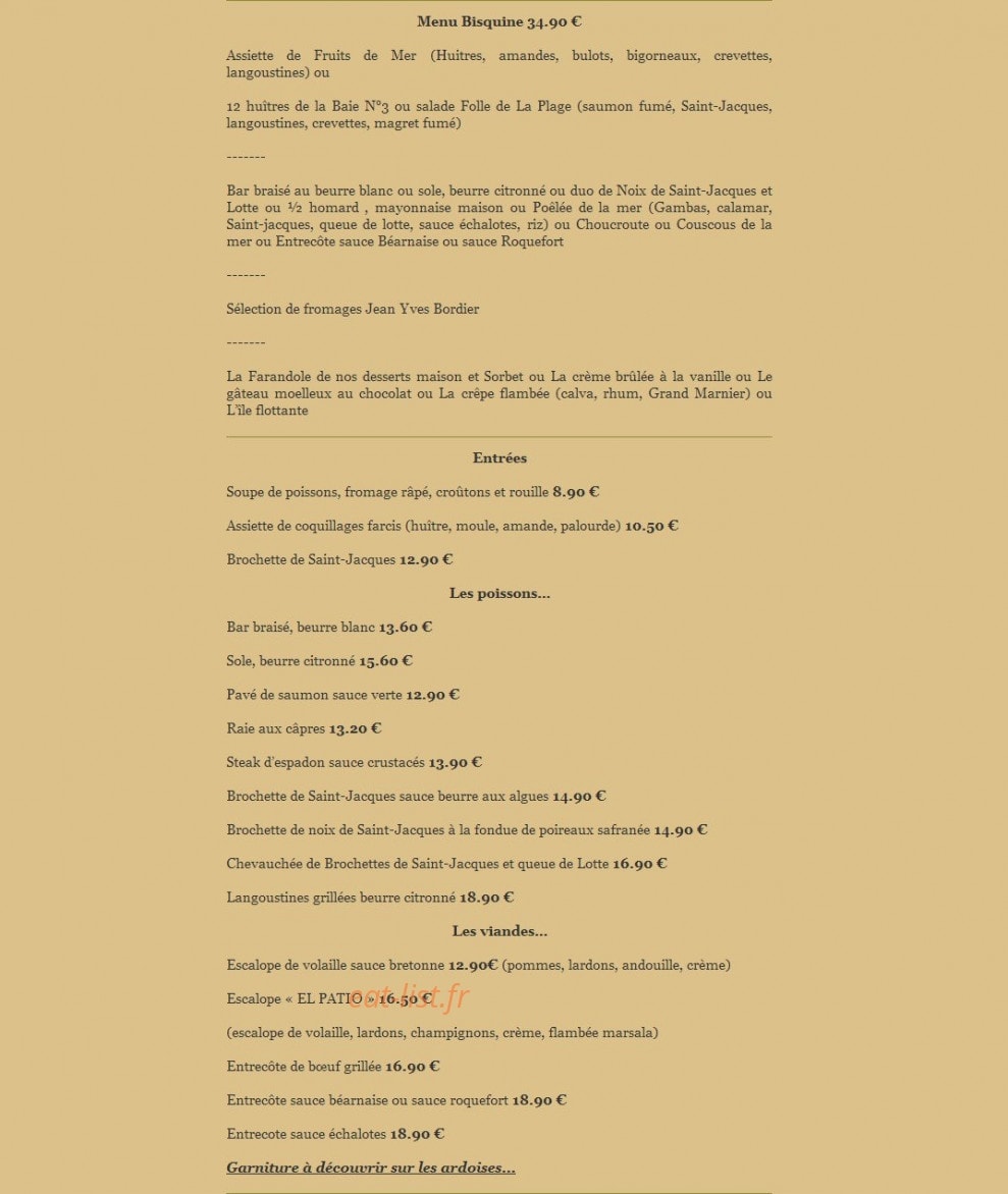 Hotel Restaurant de la plage — carte page 3