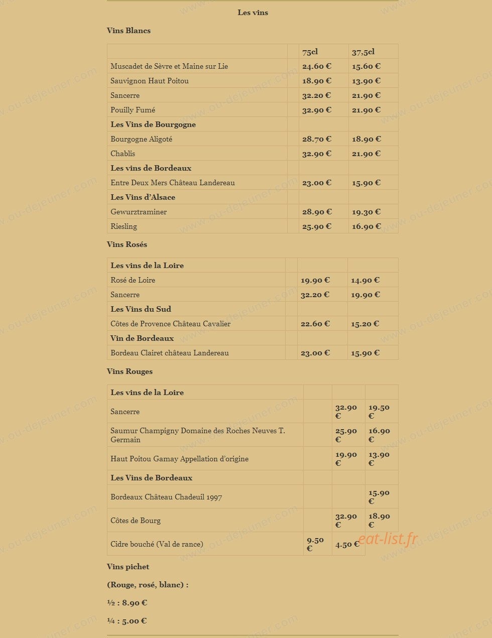 Hotel Restaurant de la plage — carte page 6