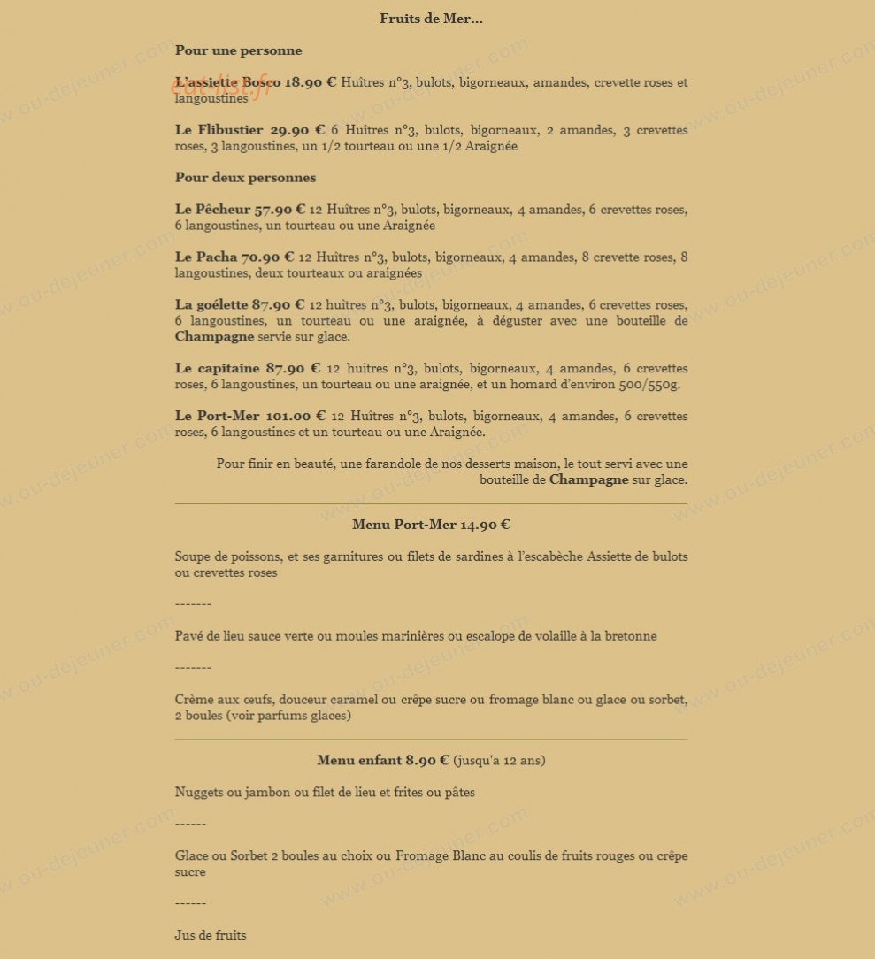 Hotel Restaurant de la plage — carte page 2