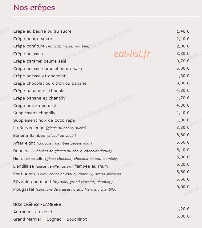 Carte et menu de Crêperie Pizzeria Mévennaise à Saint Meen le Grand — Les crêpes
