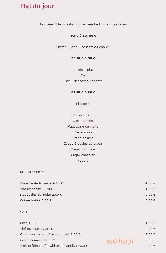 Carte et menu de Crêperie Pizzeria Mévennaise à Saint Meen le Grand — Les menus, desserts et cafés