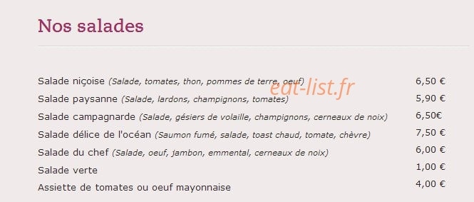 Carte et menu de Crêperie Pizzeria Mévennaise à Saint Meen le Grand — Les salades