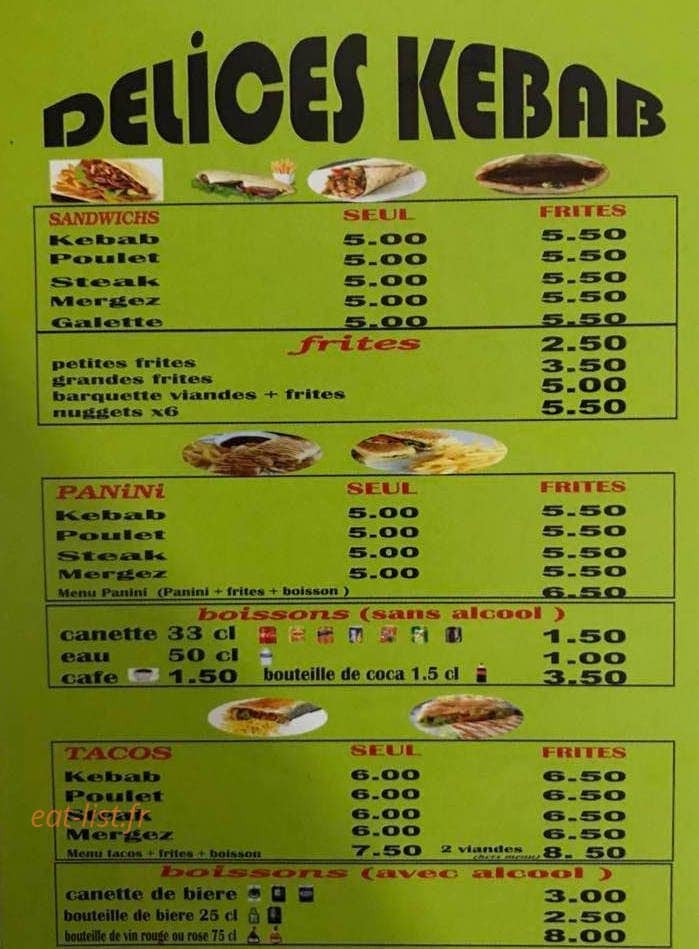 Délice Kébab — carte page 1