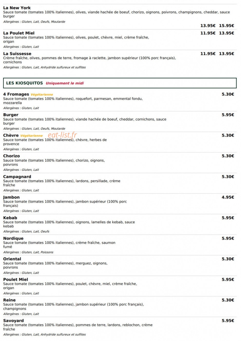 Le Kiosque à Pizzas — carte page 4