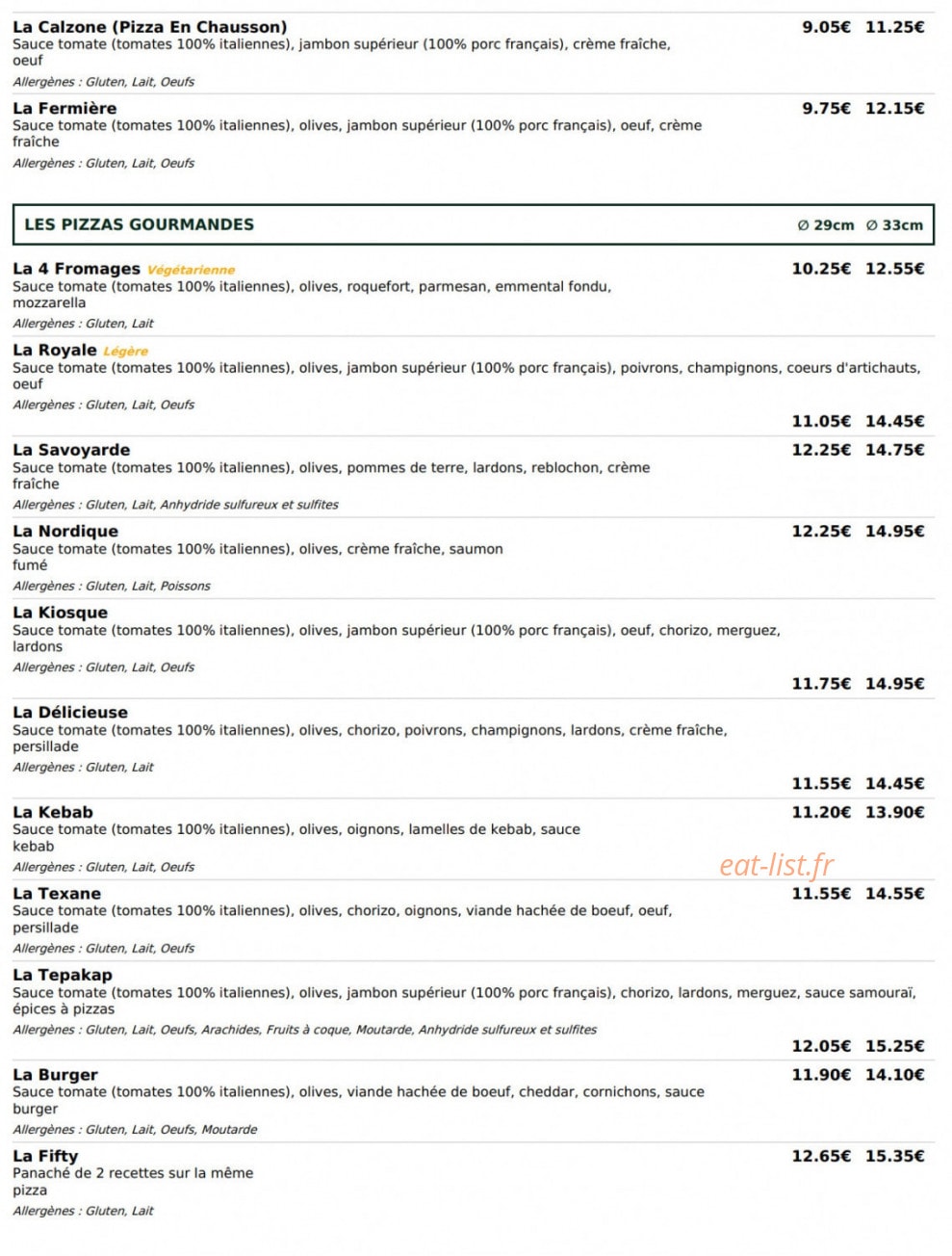 Le Kiosque à Pizzas — carte page 2