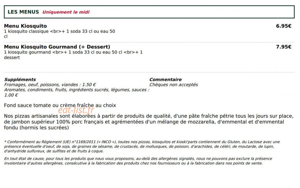 Le Kiosque à Pizzas — carte page 6