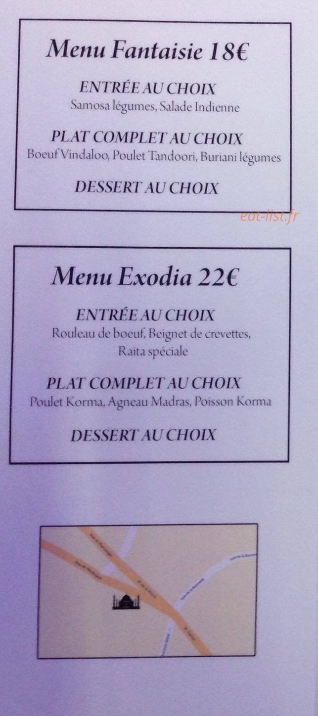 Carte et menu de Taste of India à Saint Meen le Grand — Les menus