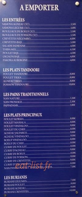 Carte et menu de Taste of India à Saint Meen le Grand — A emporter