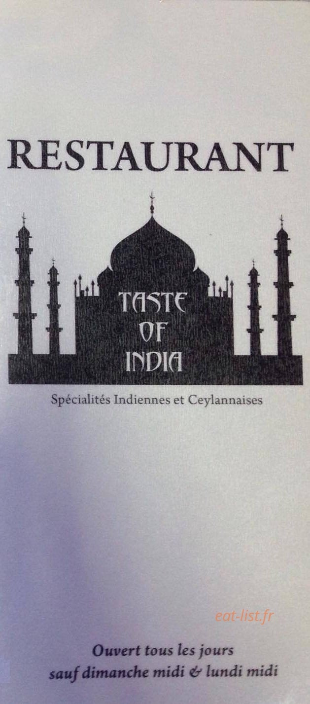 Carte et menu de Taste of India à Saint Meen le Grand — Les informations