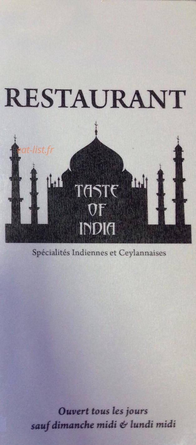 Carte et menu Taste of India Saint Meen le Grand
