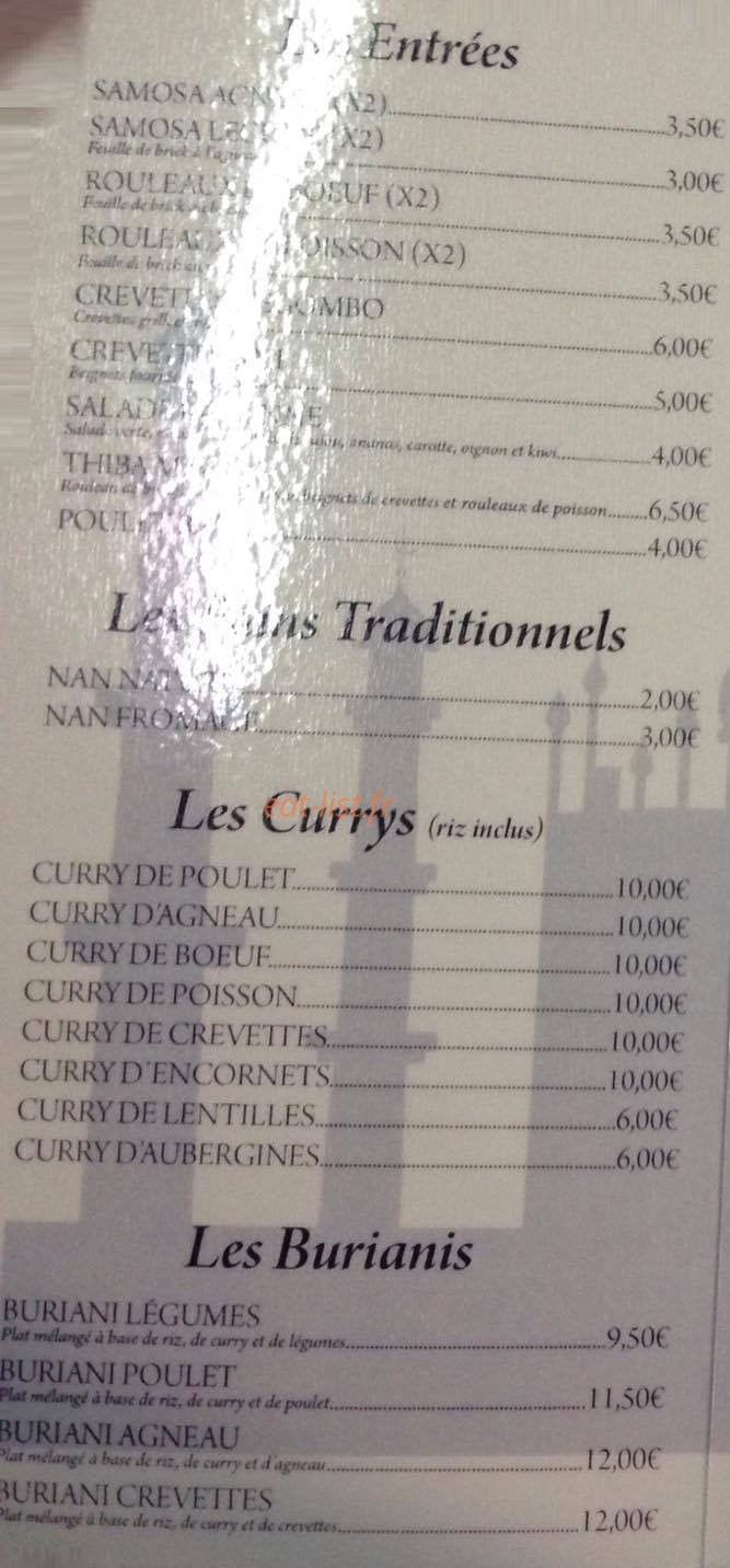 Carte et menu de Taste of India à Saint Meen le Grand — Les entrées, pains traditionnelles, curry,...