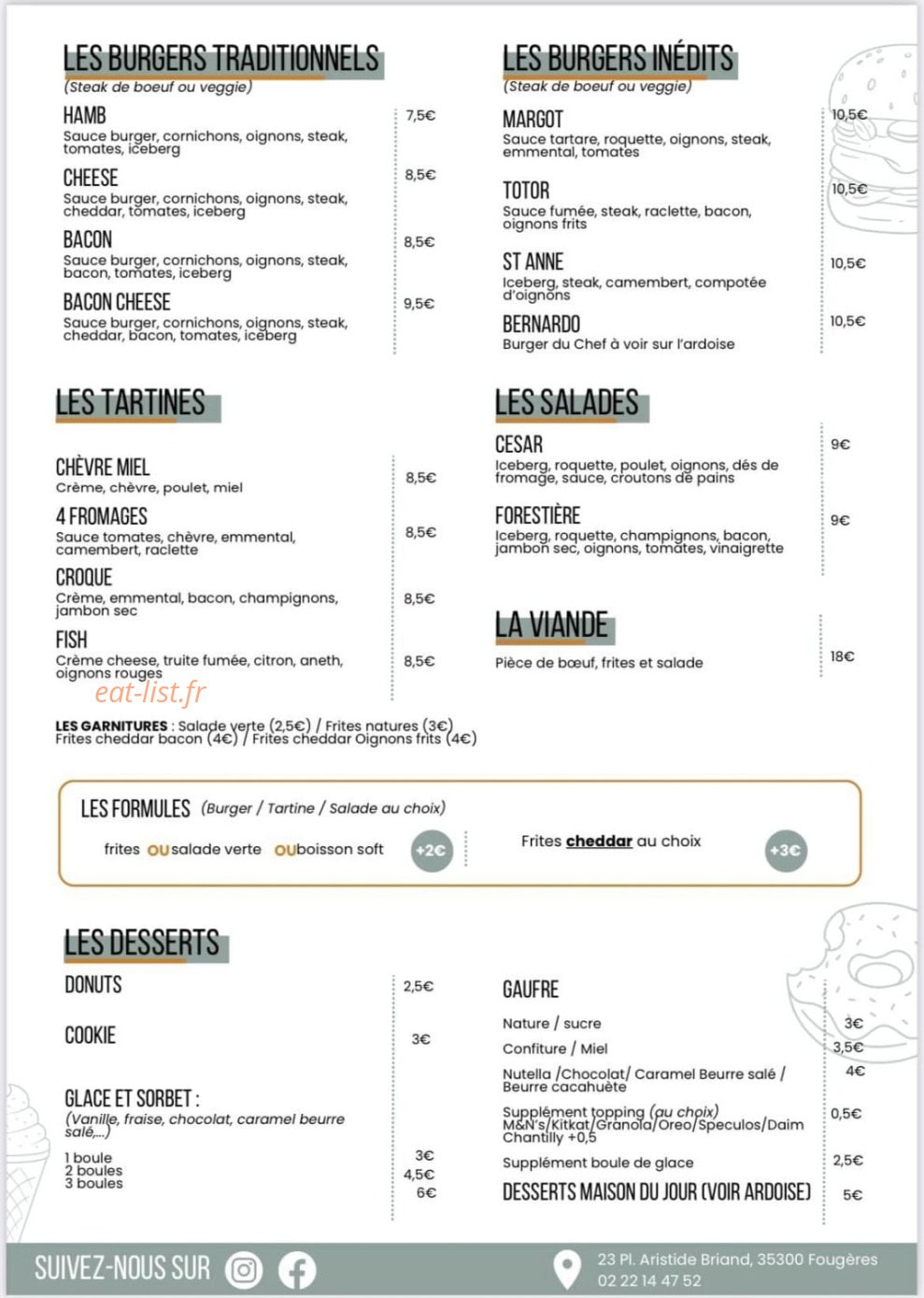 Carte et menu de 3F - Friends Family & Food à Fougeres — Les burgers, les salades et les desserts...