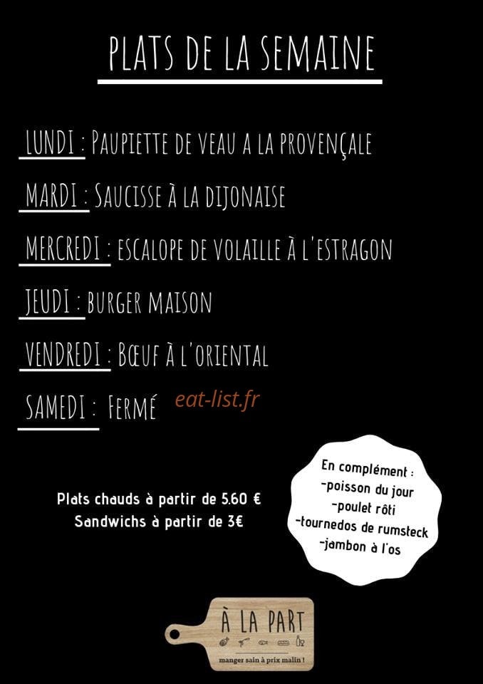 À La Part — carte page 1