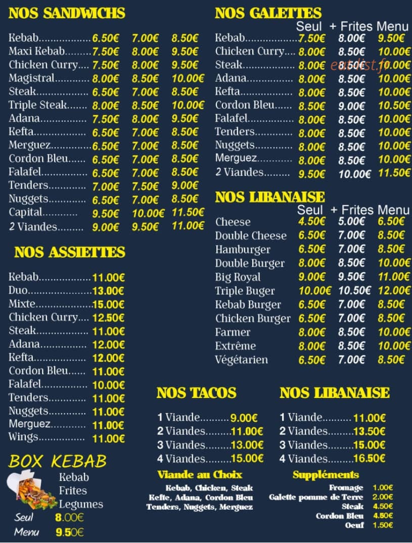 Azad Kebab — carte page 1