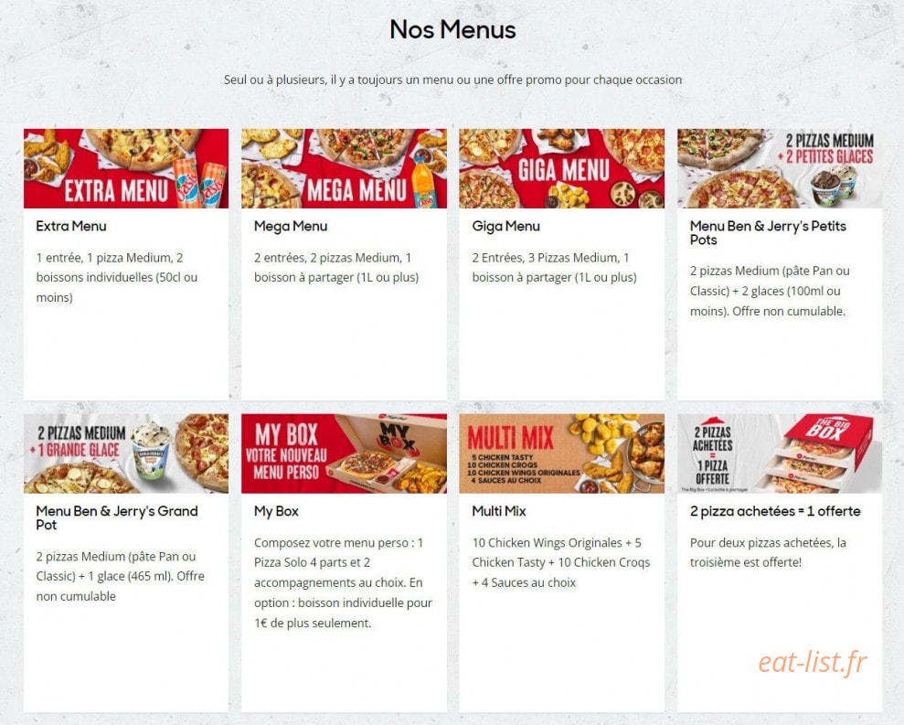 Pizza Hut — carte page 1