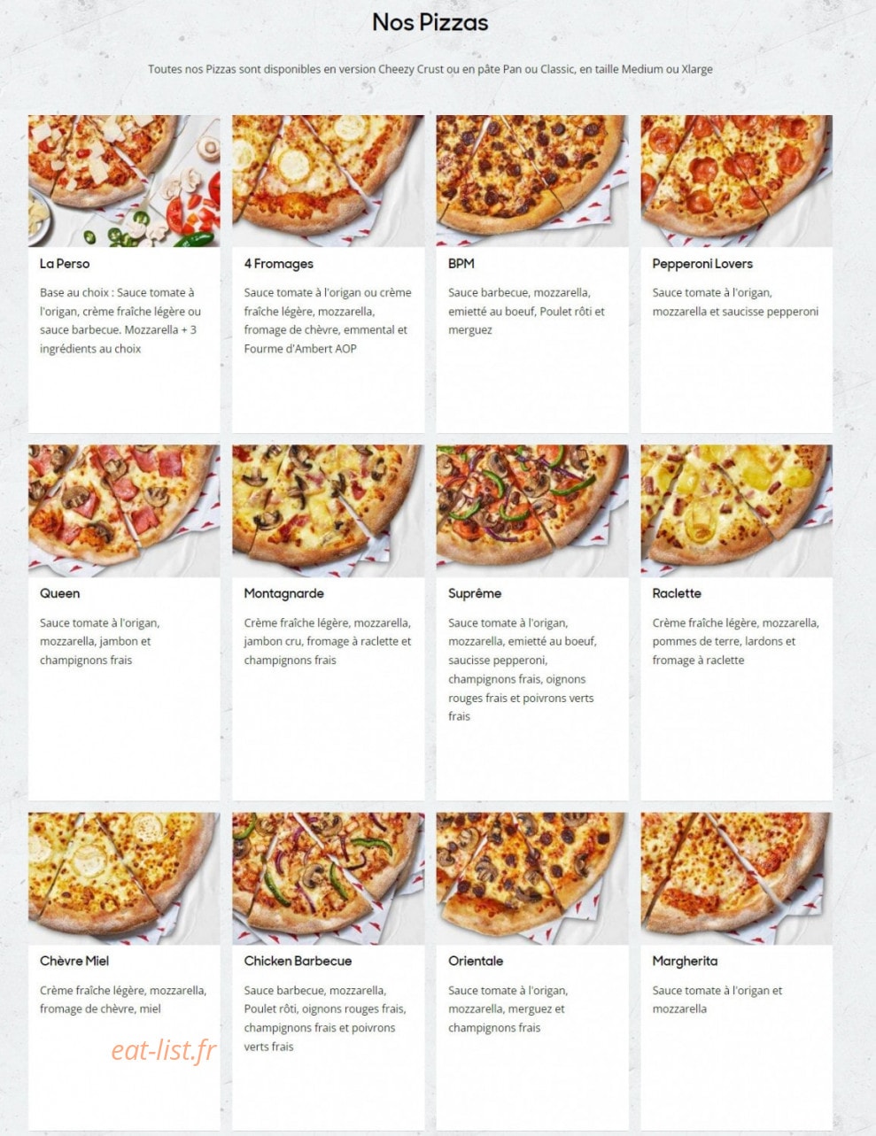 Pizza Hut — carte page 2