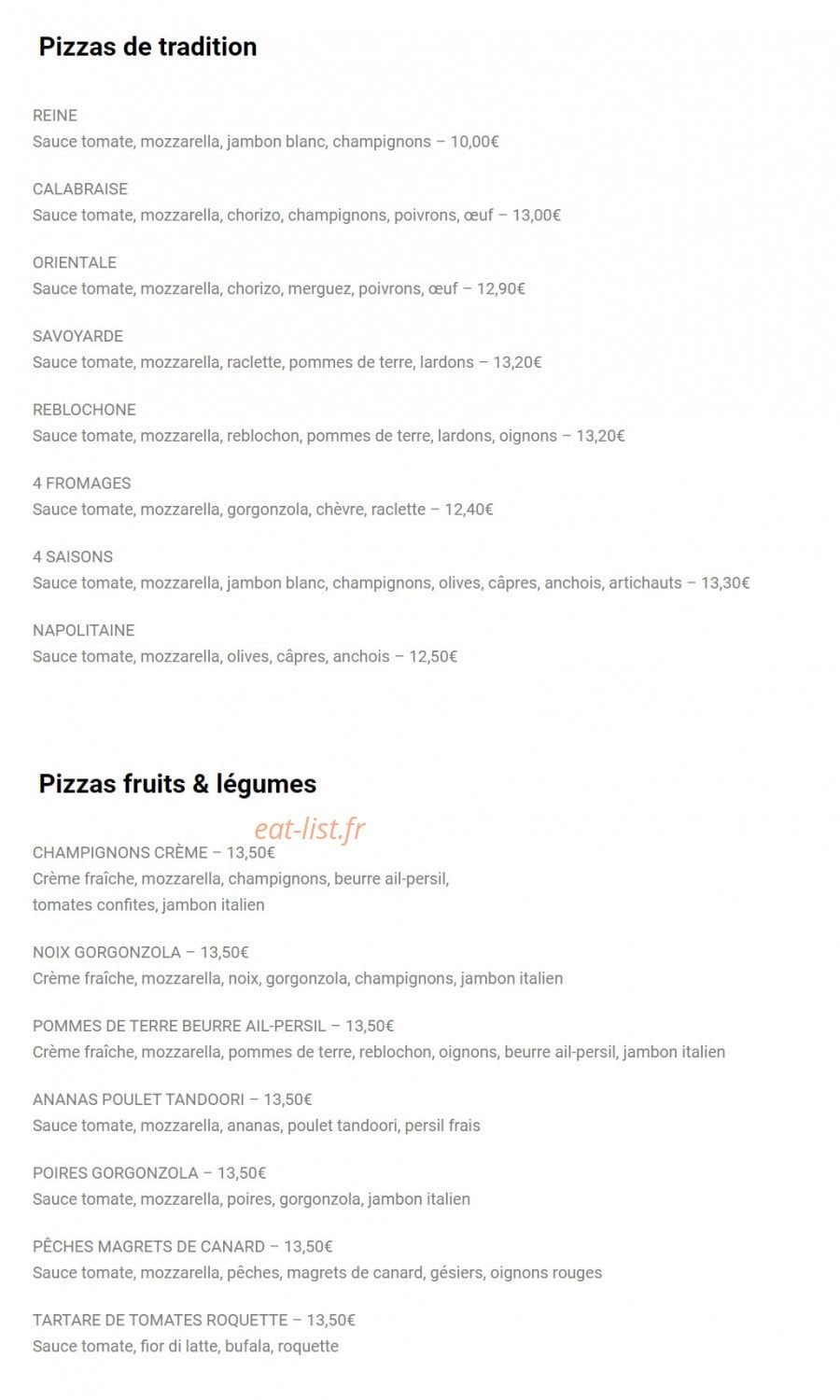 Pizzeria le Capri — carte page 2